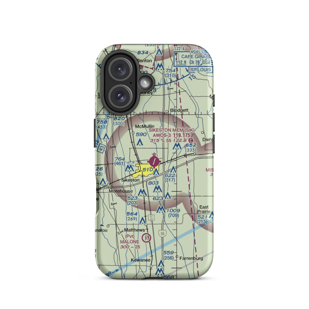 Sikeston Memorial Municipal Airport (SIK) VFR Sectional  Tough iPhone Case iPhone 16 model shown