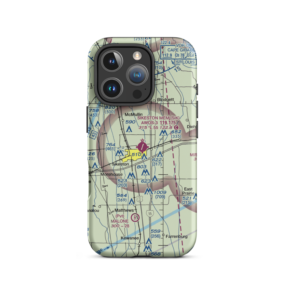 Sikeston Memorial Municipal Airport (SIK) VFR Sectional  Tough iPhone Case iPhone 16 Pro model shown