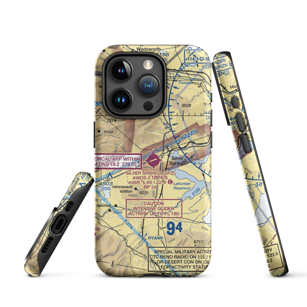 Silver Springs Airport (SPZ) VFR Sectional  Tough iPhone Case iPhone 15 Pro model shown