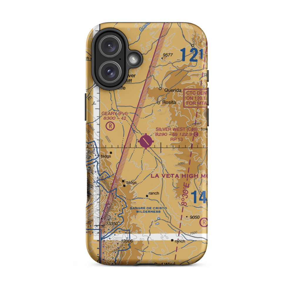 Silver West Airport (C08) VFR Sectional  Tough iPhone Case iPhone 16 Plus model shown