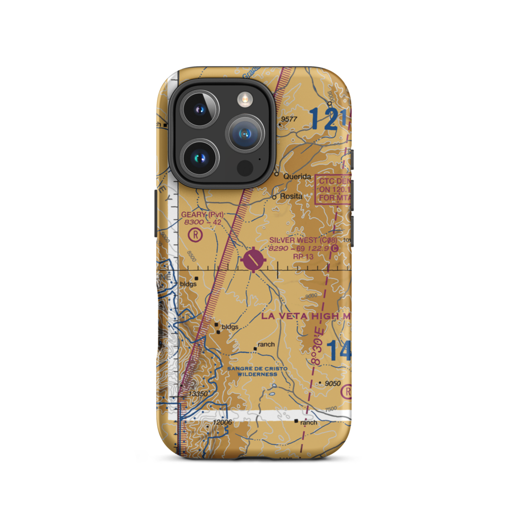 Silver West Airport (C08) VFR Sectional  Tough iPhone Case iPhone 16 Pro model shown