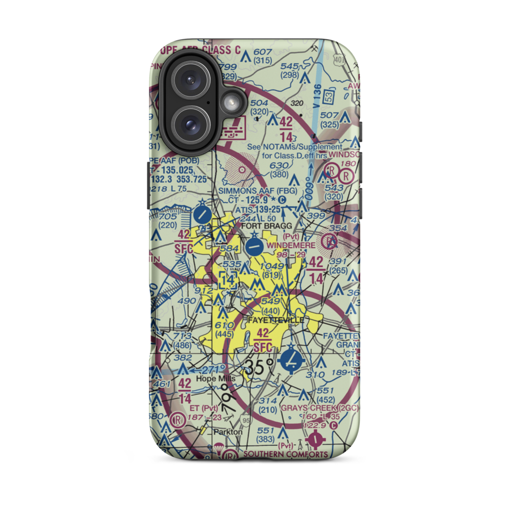 Simmons Army Air Field (FBG) VFR Sectional  Tough iPhone Case iPhone 16 Plus model shown