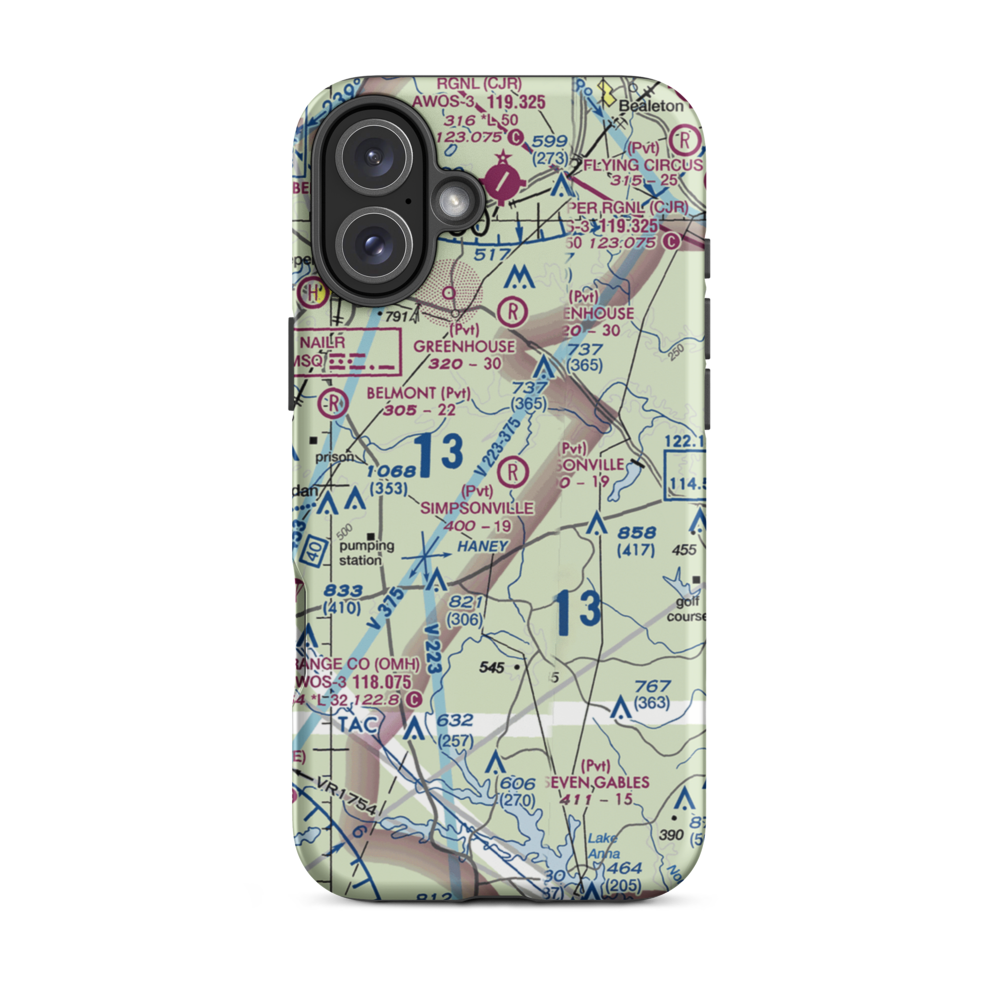 Simpsonville Airport (VG12) VFR Sectional  Tough iPhone Case iPhone 16 Plus model shown