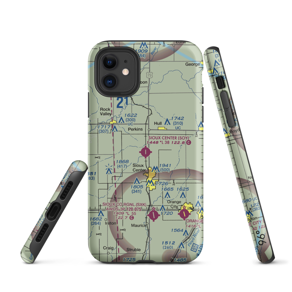 Sioux Center Municipal Airport (SOY) VFR Sectional  Tough iPhone Case iPhone 11 model shown