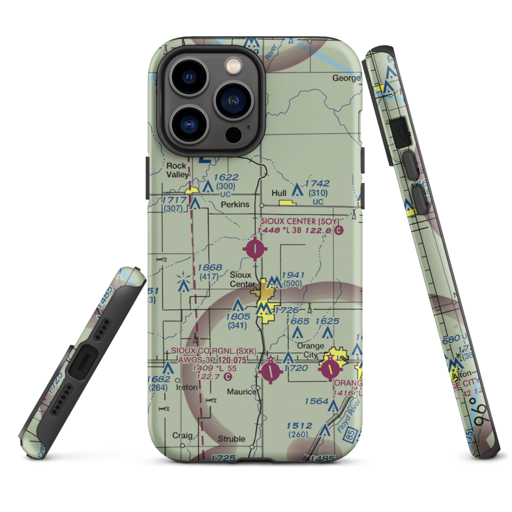 Sioux Center Municipal Airport (SOY) VFR Sectional  Tough iPhone Case iPhone 13 Pro Max model shown