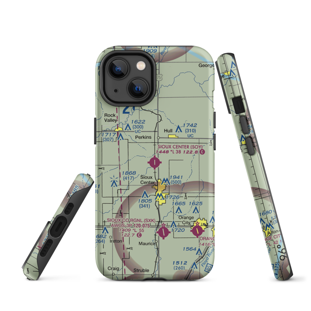 Sioux Center Municipal Airport (SOY) VFR Sectional  Tough iPhone Case iPhone 14 model shown