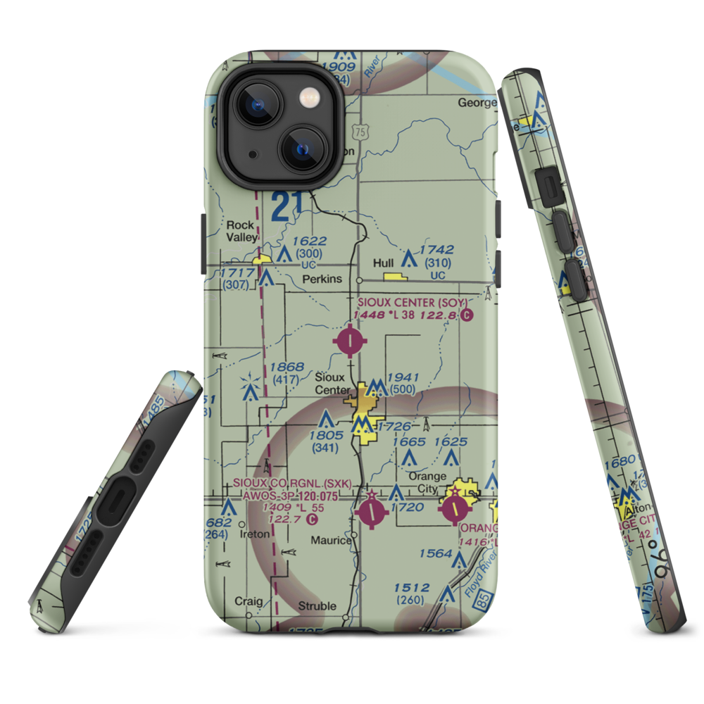 Sioux Center Municipal Airport (SOY) VFR Sectional  Tough iPhone Case iPhone 14 Plus model shown