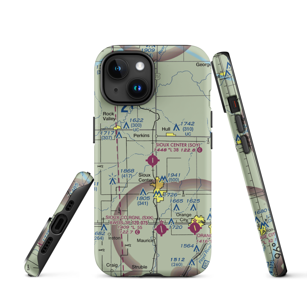 Sioux Center Municipal Airport (SOY) VFR Sectional  Tough iPhone Case iPhone 15 model shown