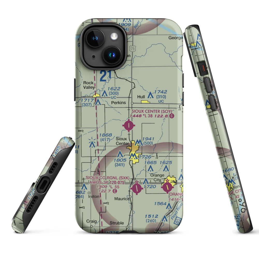 Sioux Center Municipal Airport (SOY) VFR Sectional  Tough iPhone Case iPhone 15 Plus model shown