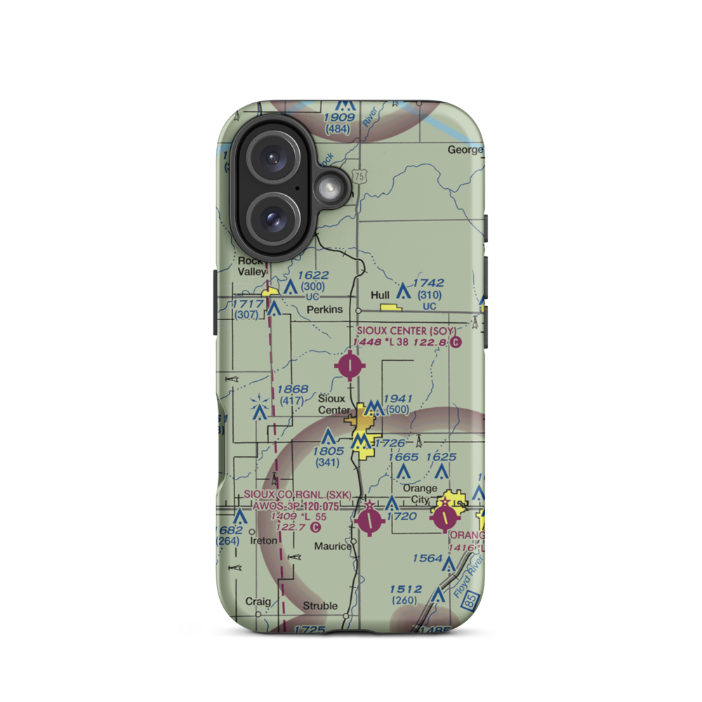 Sioux Center Municipal Airport (SOY) VFR Sectional  Tough iPhone Case iPhone 16 model shown