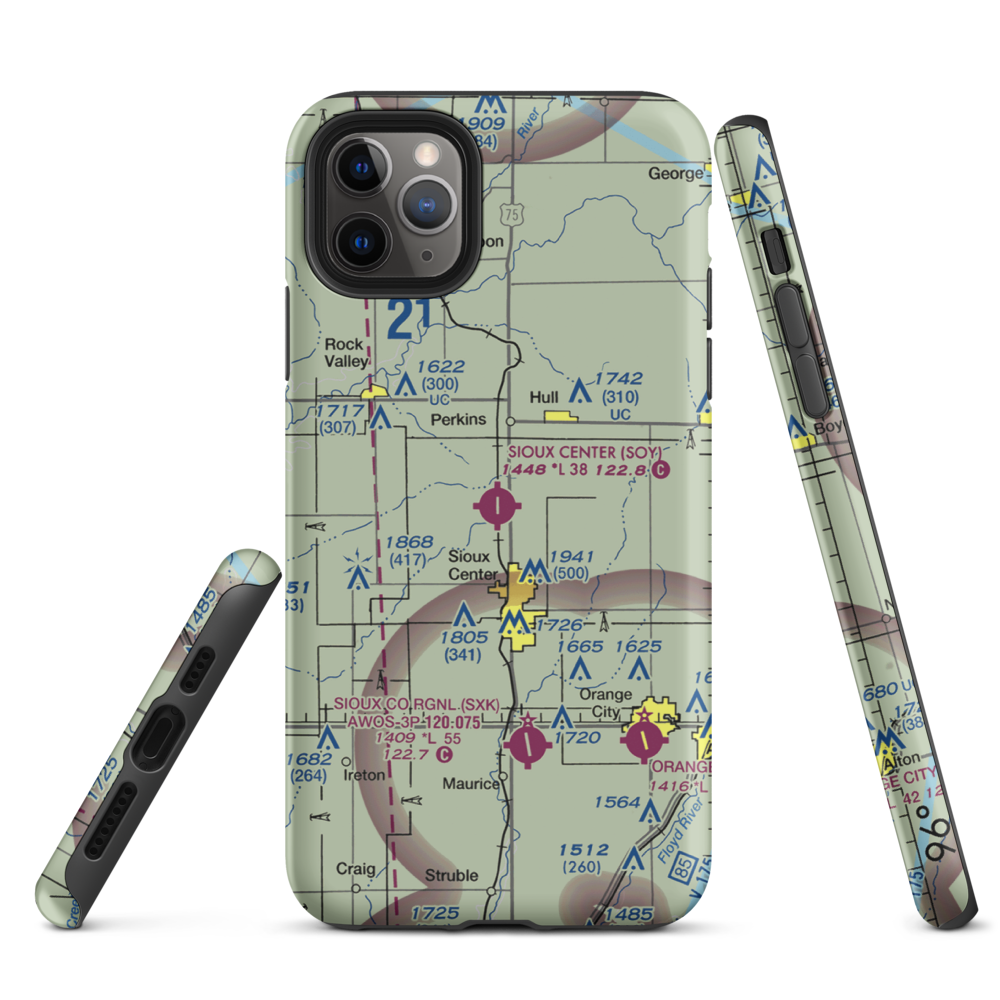 Sioux Center Municipal Airport (SOY) VFR Sectional  Tough iPhone Case iPhone 11 Pro Max model shown