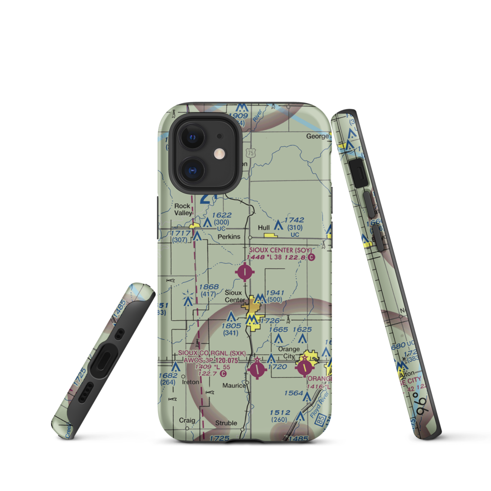 Sioux Center Municipal Airport (SOY) VFR Sectional  Tough iPhone Case iPhone 12 mini model shown