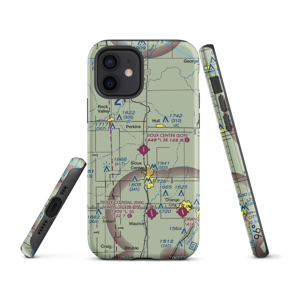 Sioux Center Municipal Airport (SOY) VFR Sectional  Tough iPhone Case iPhone 12 model shown