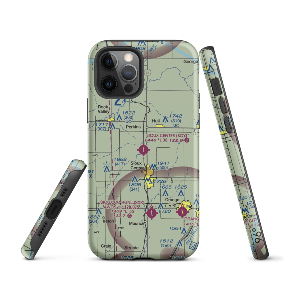 Sioux Center Municipal Airport (SOY) VFR Sectional  Tough iPhone Case iPhone 12 Pro model shown