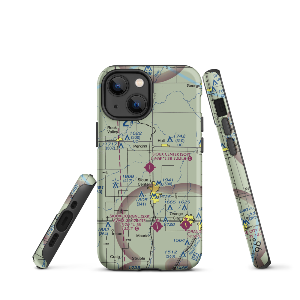 Sioux Center Municipal Airport (SOY) VFR Sectional  Tough iPhone Case iPhone 13 mini model shown