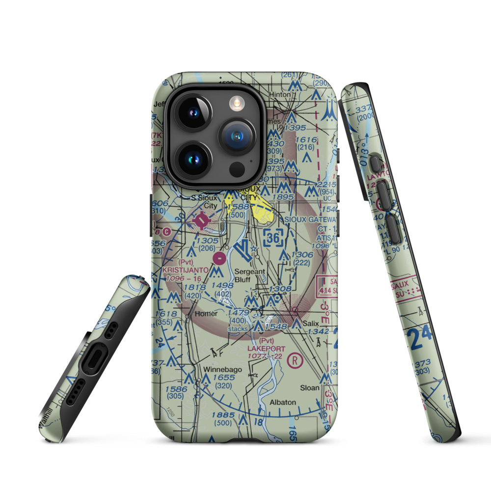 Sioux Gateway Airport/Brigadier General Bud Day Field (SUX) VFR Sectional  Tough iPhone Case iPhone 15 Pro model shown
