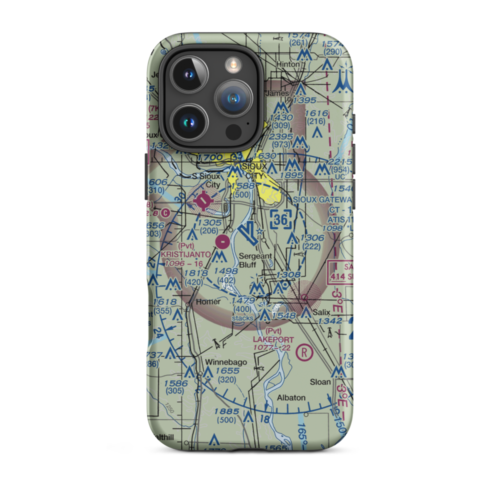 Sioux Gateway Airport/Brigadier General Bud Day Field (SUX) VFR Sectional  Tough iPhone Case iPhone 16 Pro Max model shown