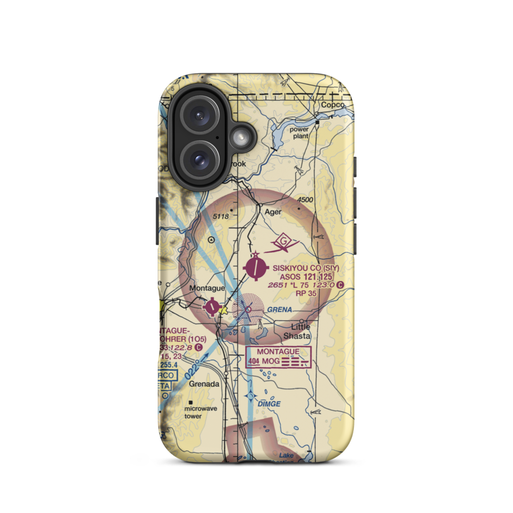 Siskiyou County Airport (SIY) VFR Sectional  Tough iPhone Case iPhone 16 model shown