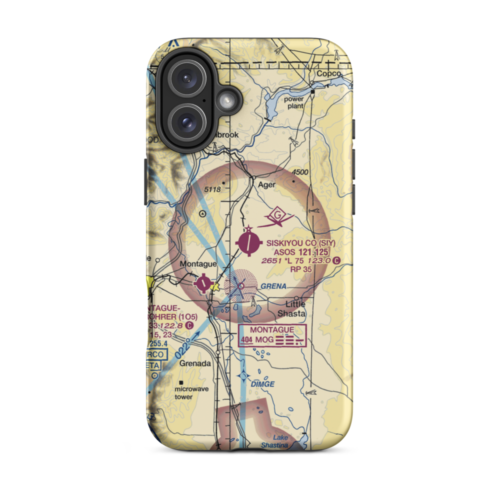 Siskiyou County Airport (SIY) VFR Sectional  Tough iPhone Case iPhone 16 Plus model shown