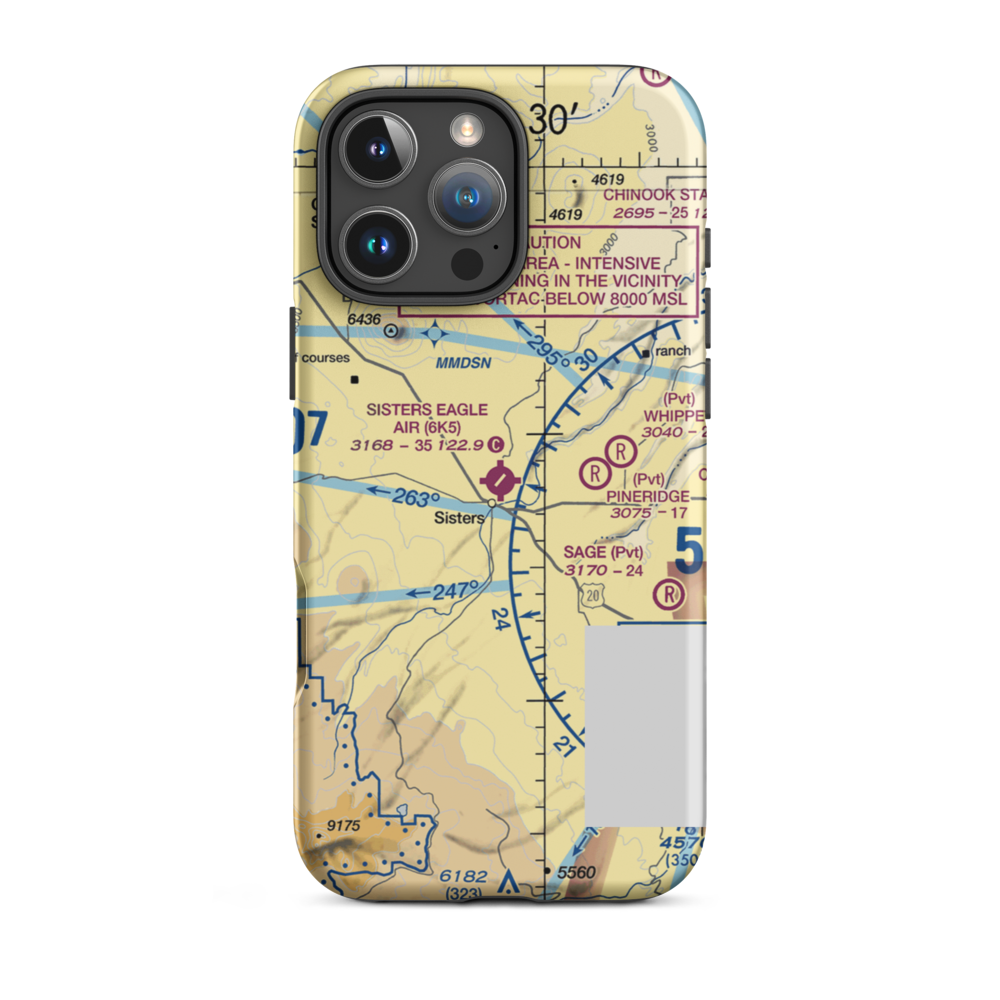 Sisters Eagle Air Airport (6K5) VFR Sectional  Tough iPhone Case iPhone 16 Pro Max model shown