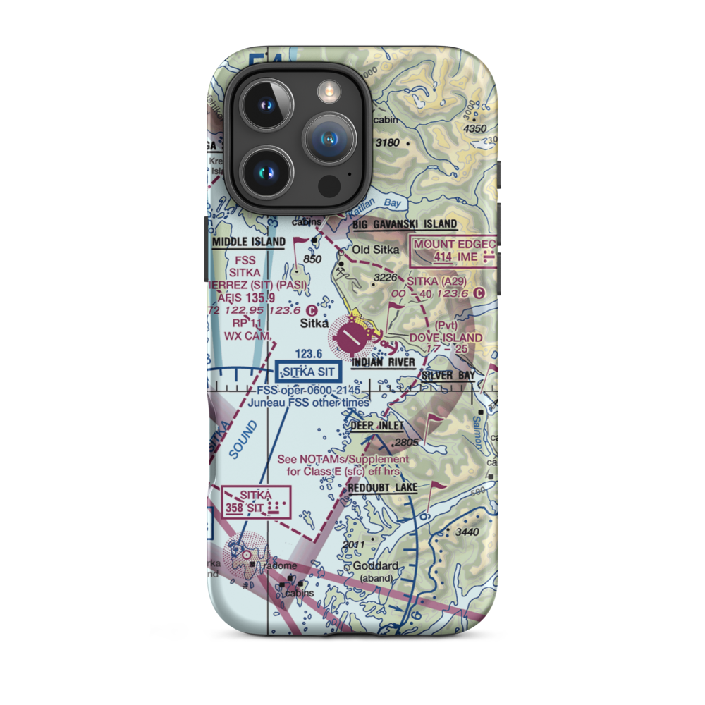 Sitka Rocky Gutierrez Airport (SIT) VFR Sectional  Tough iPhone Case iPhone 16 Pro Max model shown