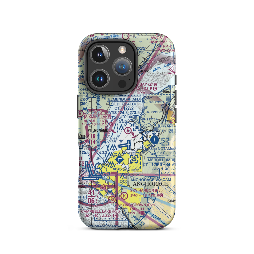 Sixmile Lake Airport (AA06) VFR Sectional  Tough iPhone Case iPhone 16 Pro model shown