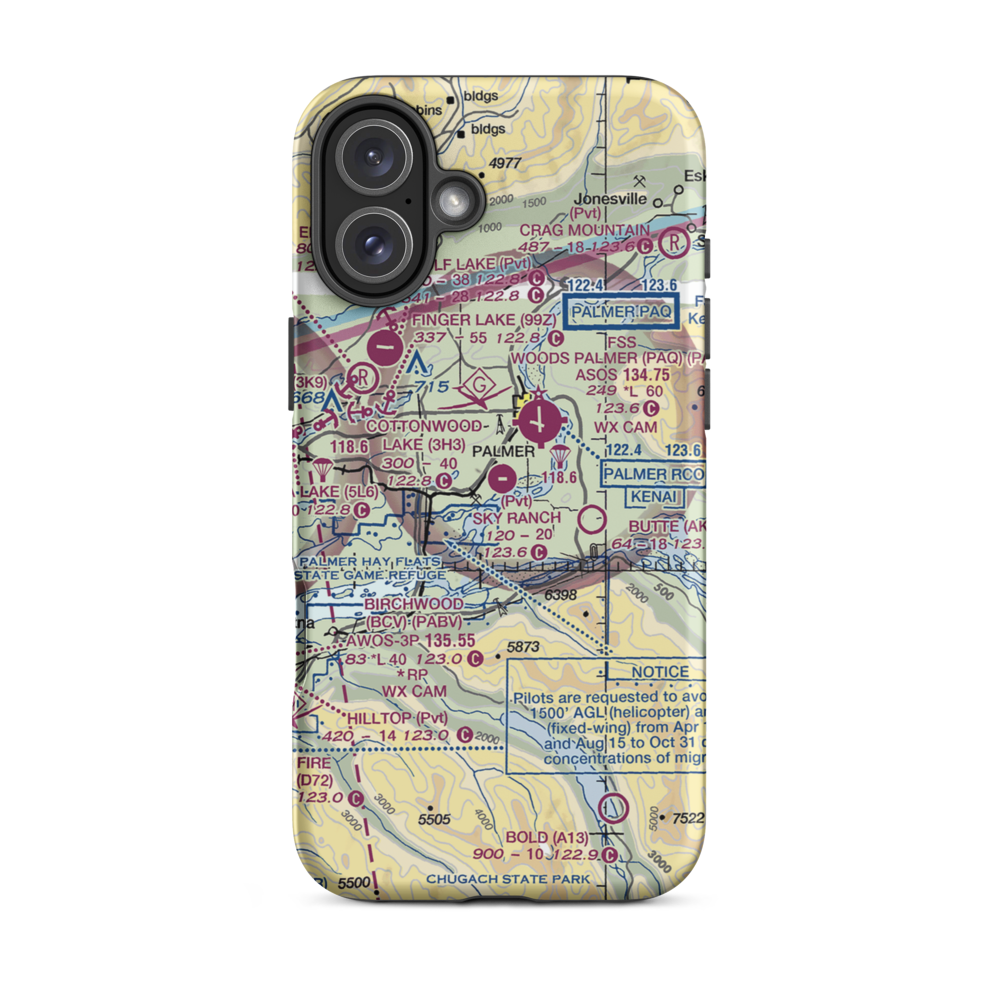 Sky Ranch At Pioneer Peak Airport (AK50) VFR Sectional  Tough iPhone Case iPhone 16 Plus model shown