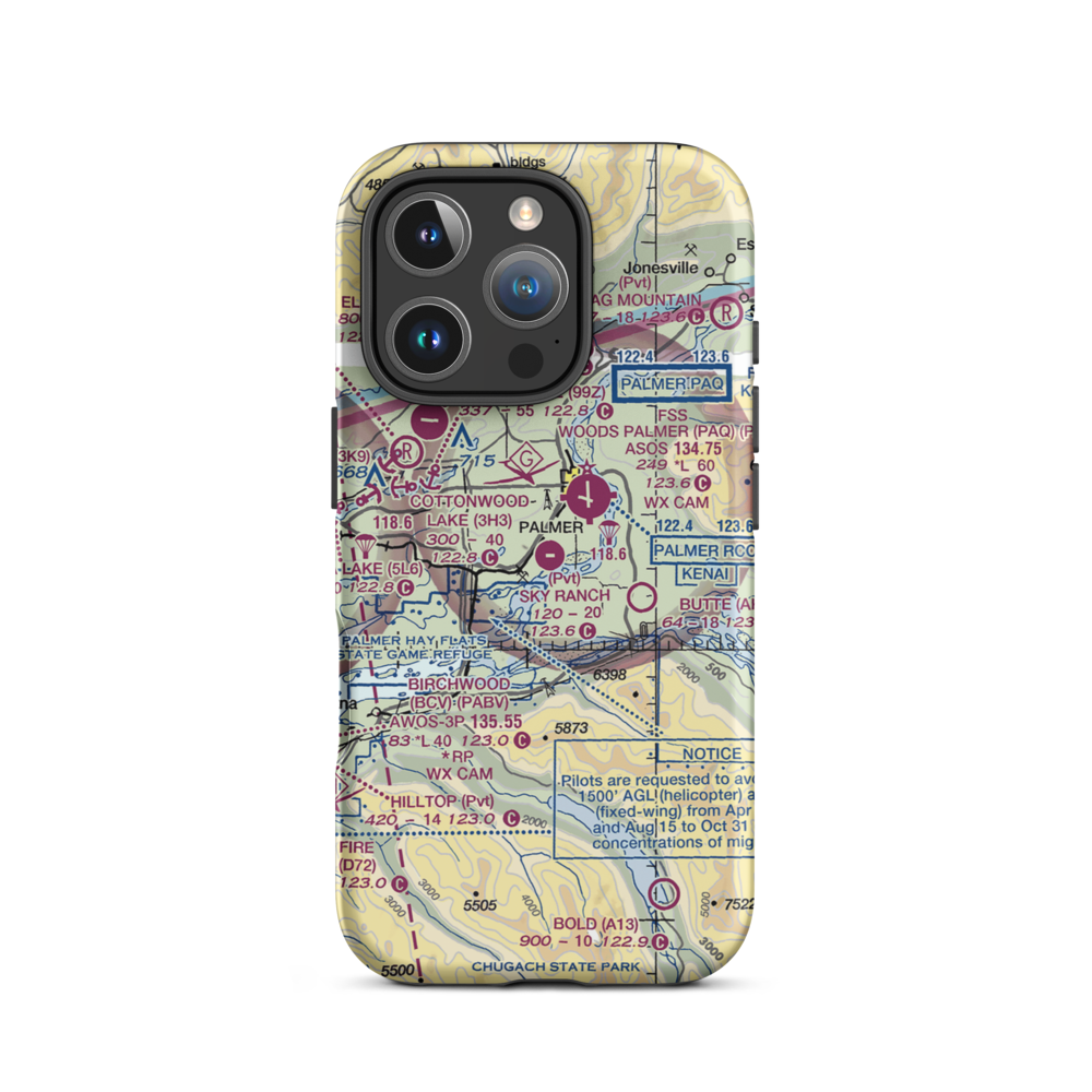Sky Ranch At Pioneer Peak Airport (AK50) VFR Sectional  Tough iPhone Case iPhone 16 Pro model shown