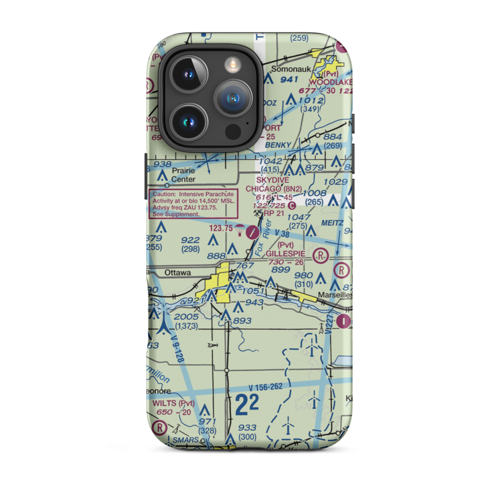 Skydive Chicago Airport (8N2) VFR Sectional  Tough iPhone Case iPhone 16 Pro Max model shown