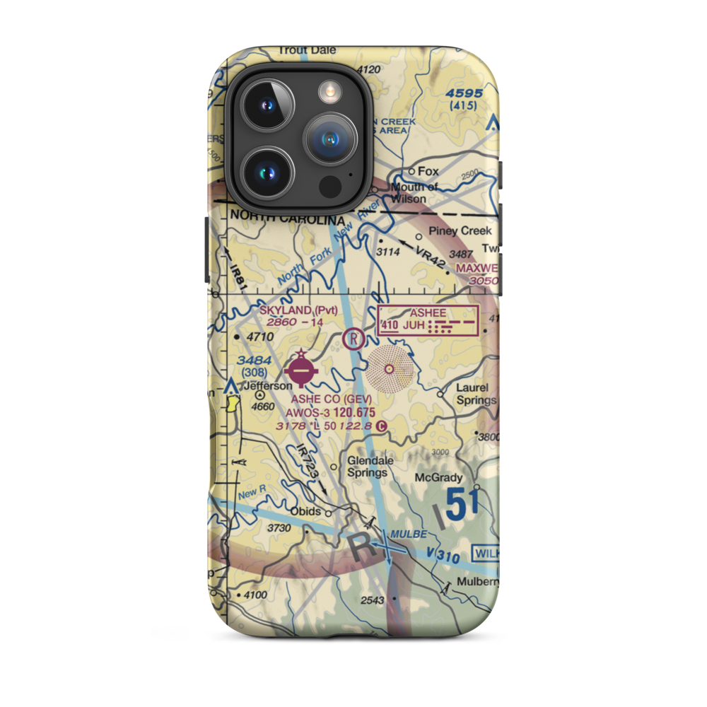 Skyland Airport (NC50) VFR Sectional  Tough iPhone Case iPhone 16 Pro Max model shown