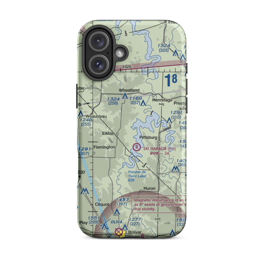 Skyriders Airport (MO52) VFR Sectional  Tough iPhone Case iPhone 16 Plus model shown