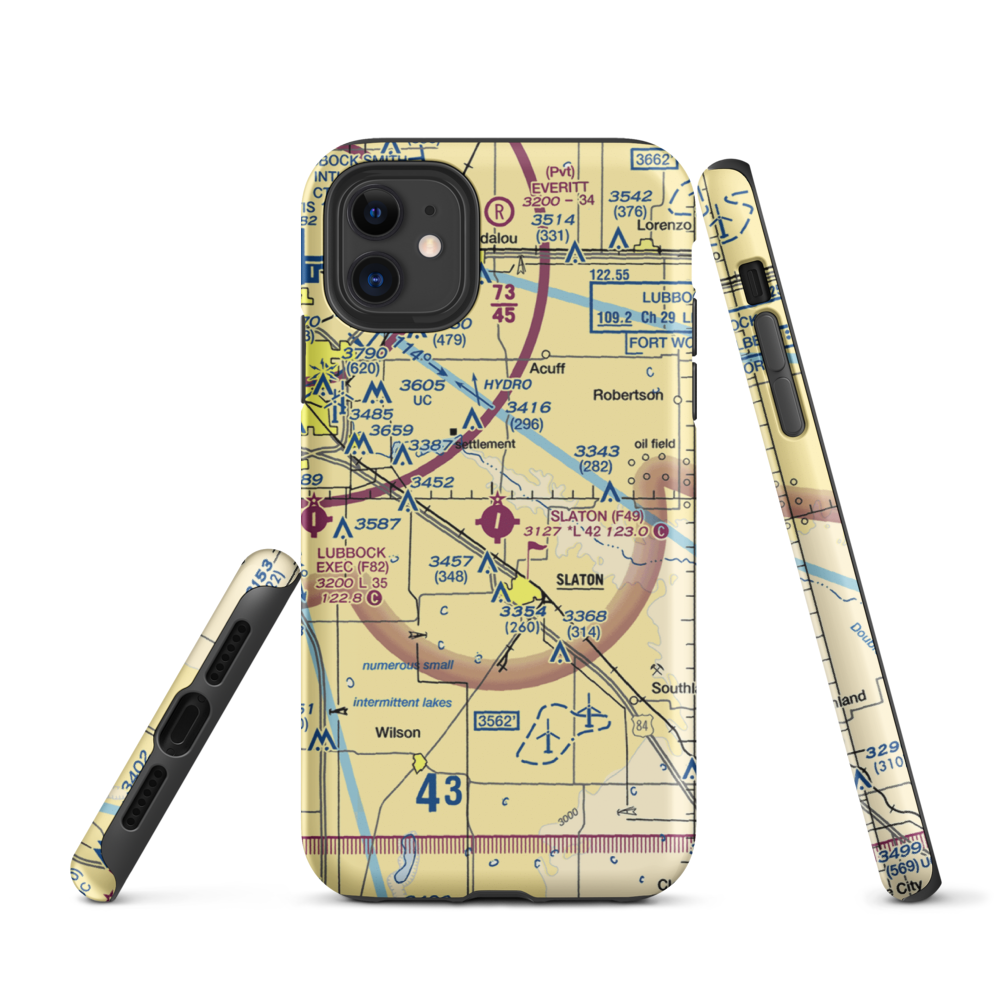 Slaton Municipal Airport (F49) VFR Sectional  Tough iPhone Case iPhone 11 model shown
