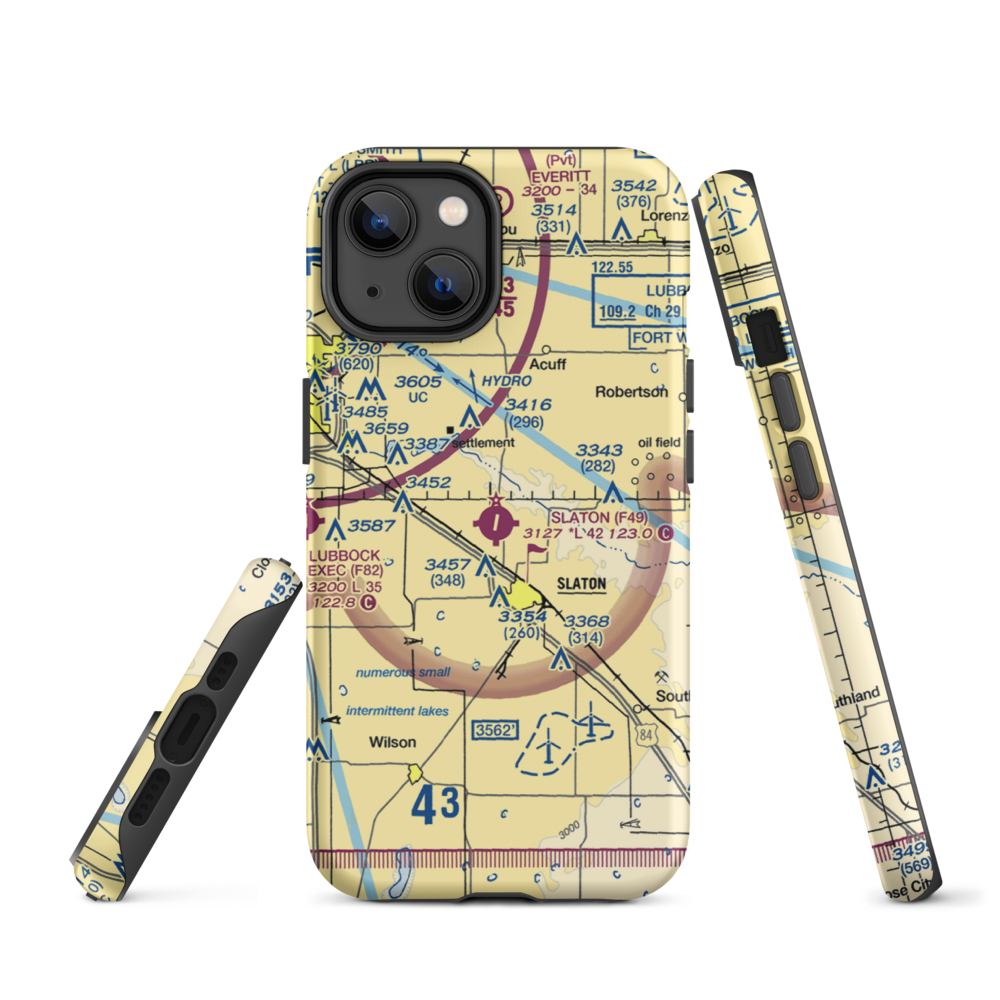 Slaton Municipal Airport (F49) VFR Sectional  Tough iPhone Case iPhone 14 model shown
