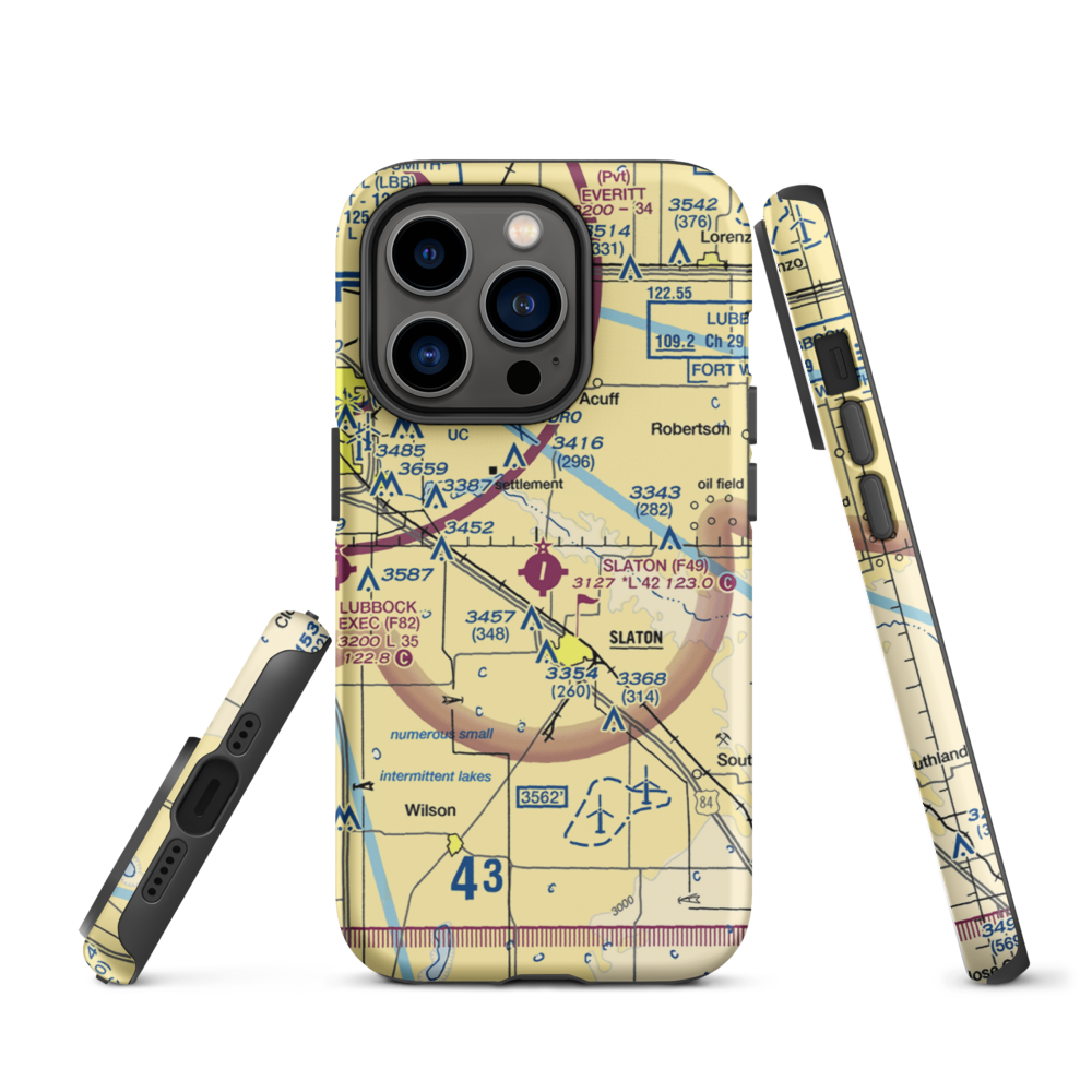 Slaton Municipal Airport (F49) VFR Sectional  Tough iPhone Case iPhone 14 Pro model shown