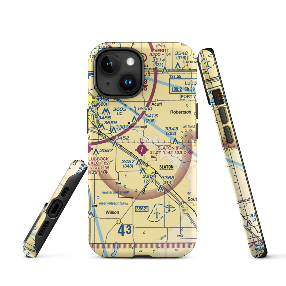 Slaton Municipal Airport (F49) VFR Sectional  Tough iPhone Case iPhone 15 model shown