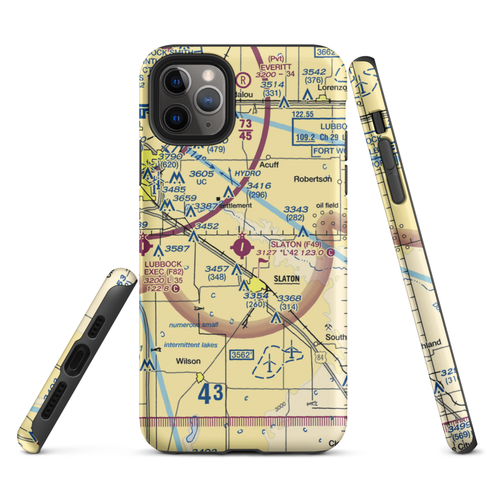 Slaton Municipal Airport (F49) VFR Sectional  Tough iPhone Case iPhone 11 Pro Max model shown