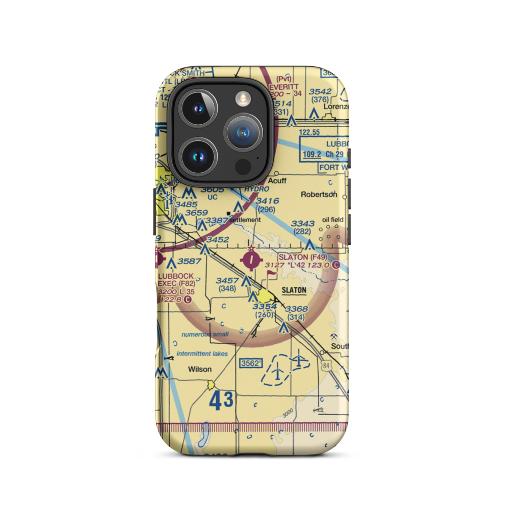 Slaton Municipal Airport (F49) VFR Sectional  Tough iPhone Case iPhone 16 Pro model shown