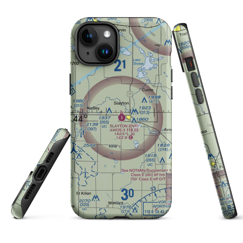 Slayton Municipal Airport (DVP) VFR Sectional  Tough iPhone Case iPhone 15 Plus model shown