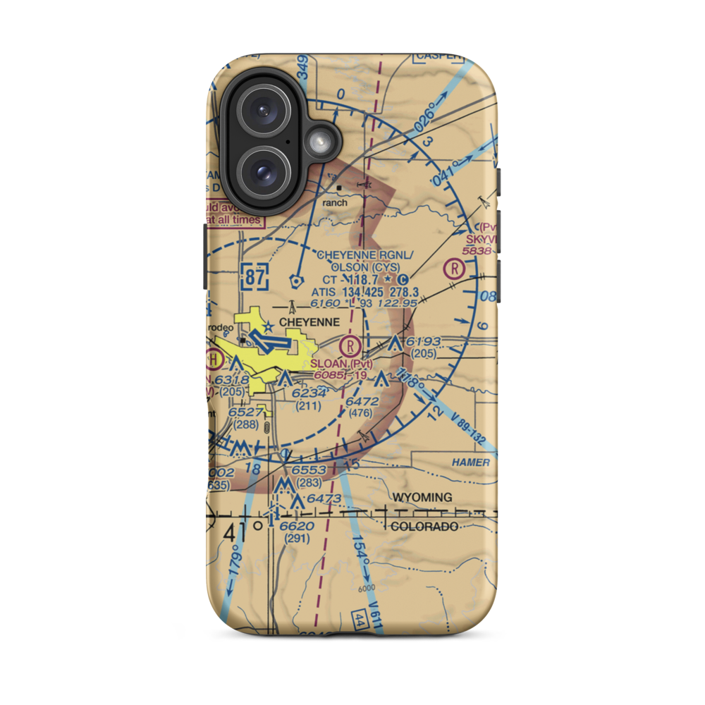 Sloan Airport (WY45) VFR Sectional  Tough iPhone Case iPhone 16 Plus model shown