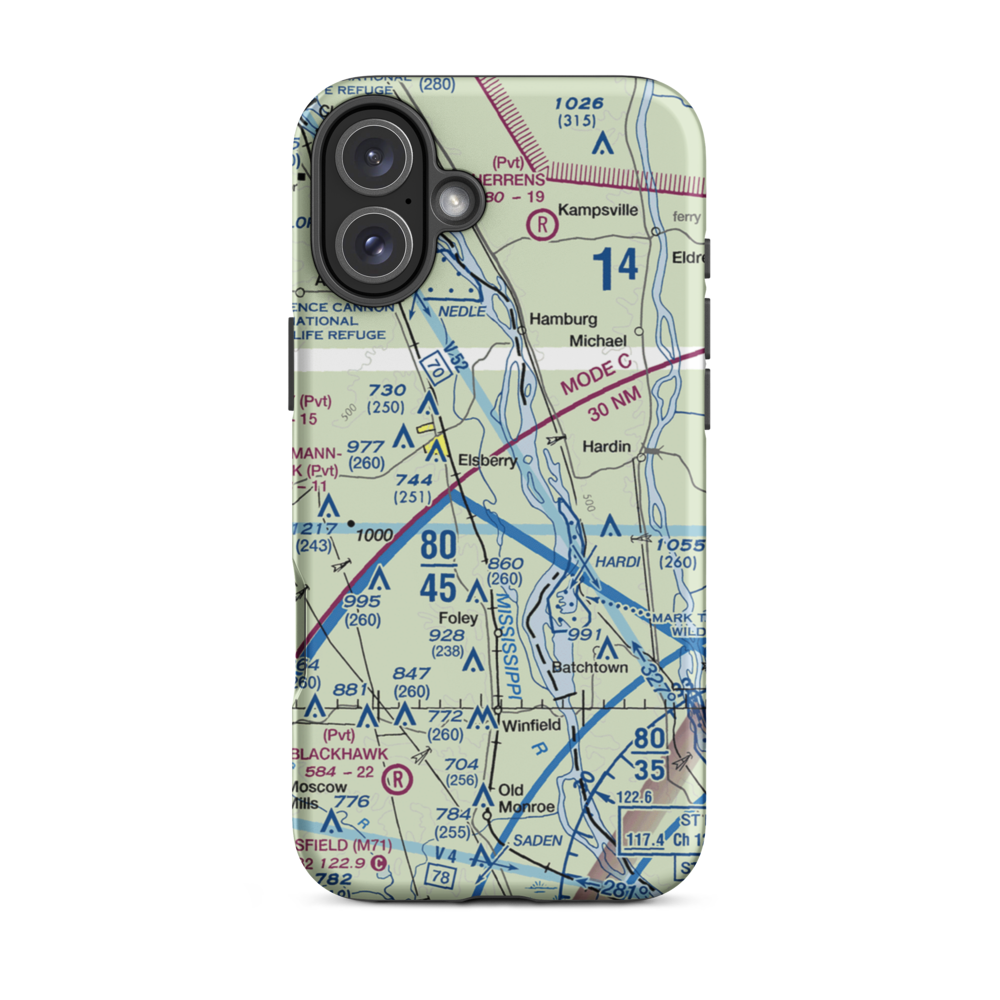 Sloan's Airport (0MO8) VFR Sectional  Tough iPhone Case iPhone 16 Plus model shown
