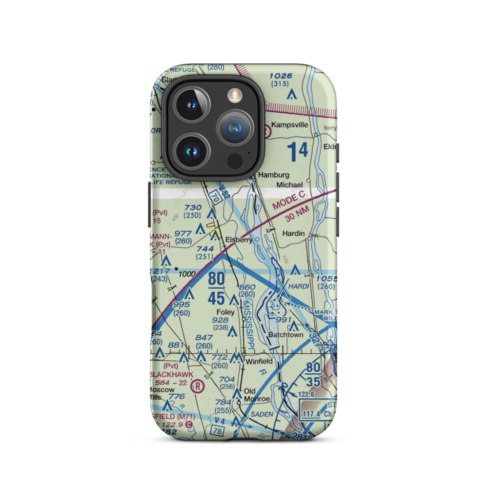 Sloan's Airport (0MO8) VFR Sectional  Tough iPhone Case iPhone 16 Pro model shown