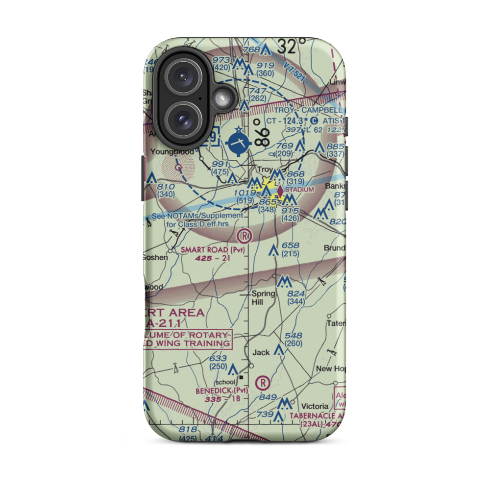 Smart Road Airport (AL77) VFR Sectional  Tough iPhone Case iPhone 16 Plus model shown