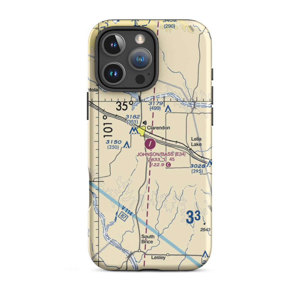 Smiley Johnson Municipal Airport-Bass Field (E34) VFR Sectional  Tough iPhone Case iPhone 16 Pro Max model shown