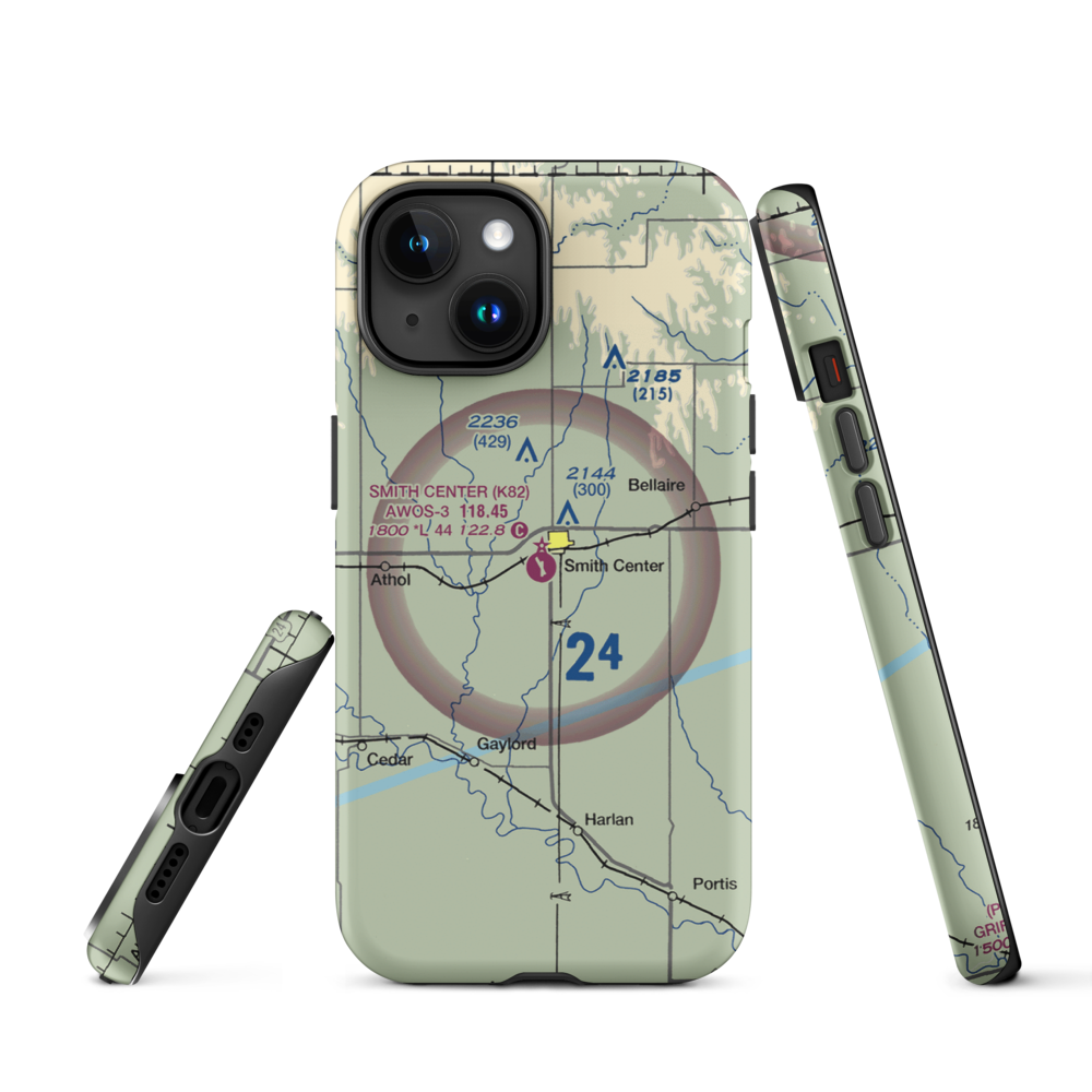 Smith Center Municipal Airport (K82) VFR Sectional  Tough iPhone Case iPhone 15 model shown