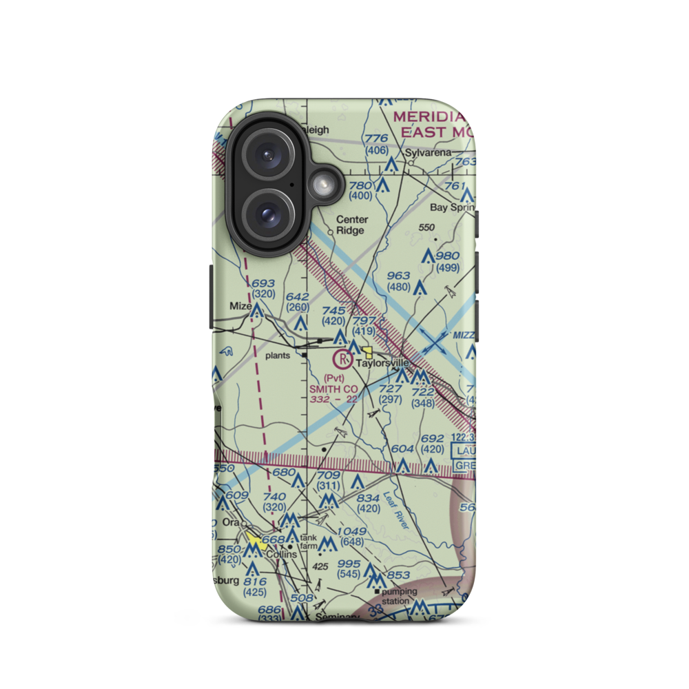 Smith County Airport (MS39) VFR Sectional  Tough iPhone Case iPhone 16 model shown
