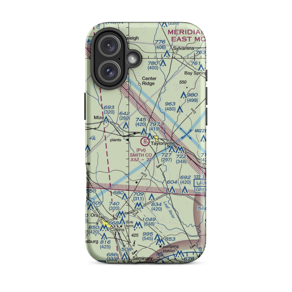 Smith County Airport (MS39) VFR Sectional  Tough iPhone Case iPhone 16 Plus model shown