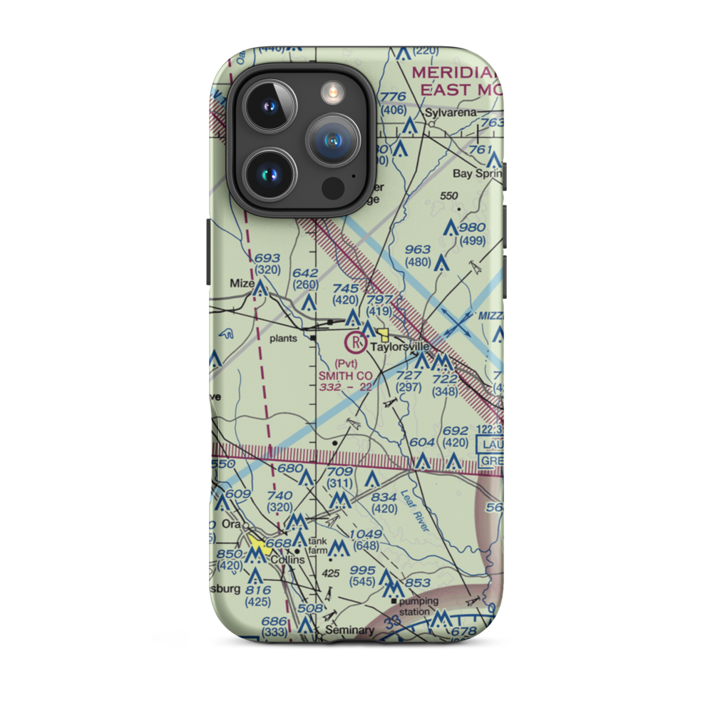 Smith County Airport (MS39) VFR Sectional  Tough iPhone Case iPhone 16 Pro Max model shown