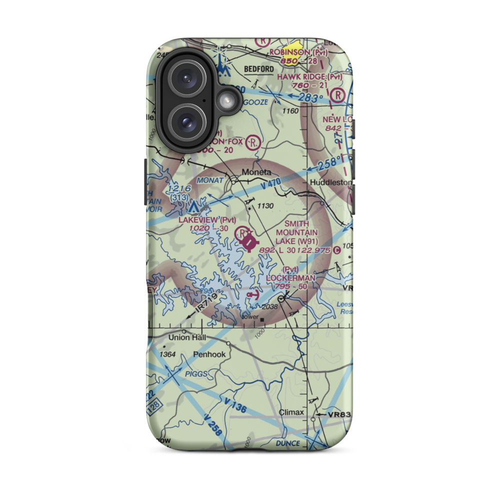 Smith Mountain Lake Airport (W91) VFR Sectional  Tough iPhone Case iPhone 16 Plus model shown
