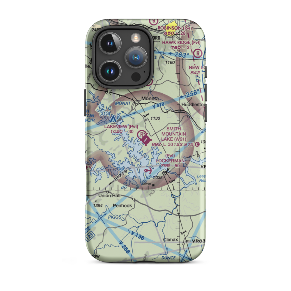 Smith Mountain Lake Airport (W91) VFR Sectional  Tough iPhone Case iPhone 16 Pro Max model shown
