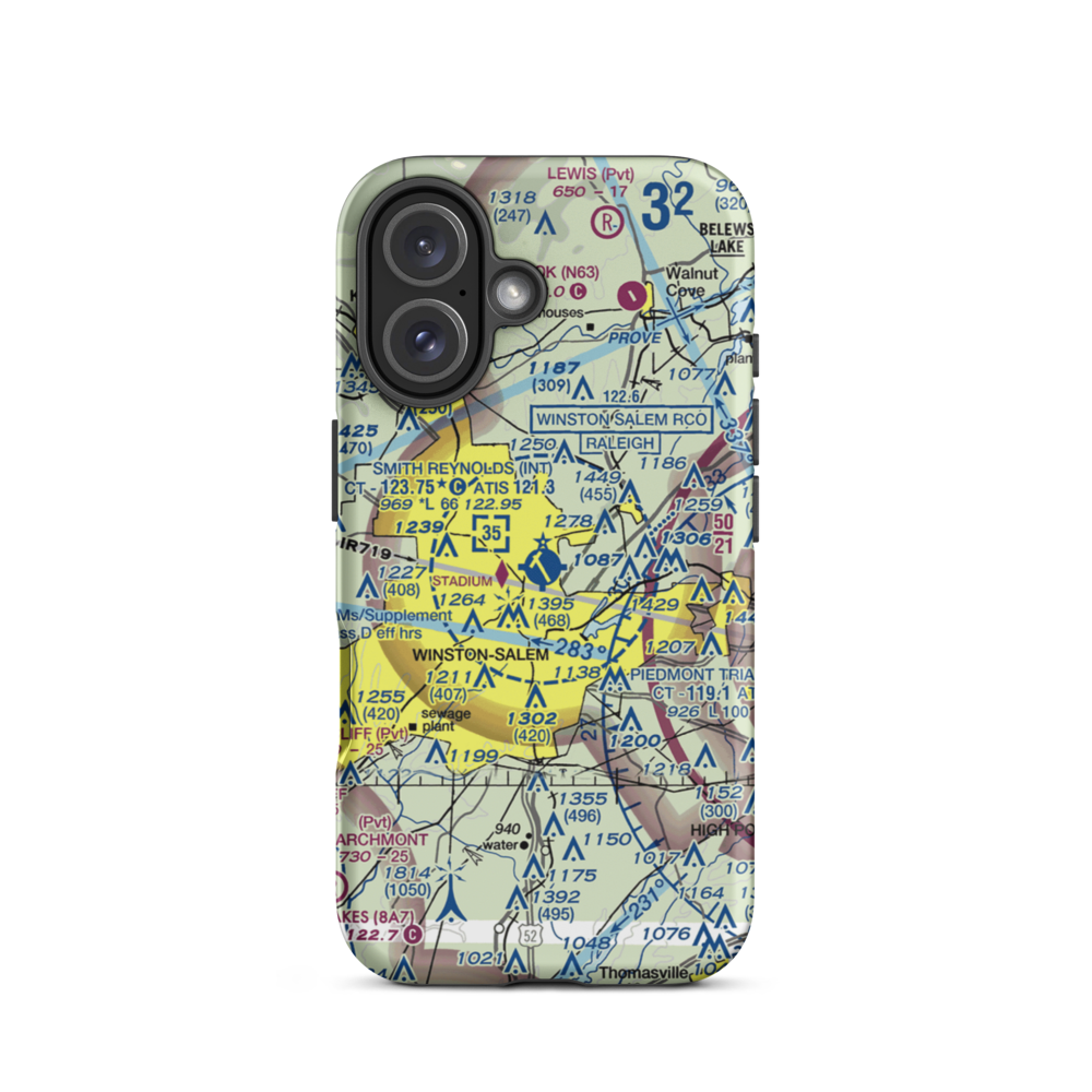 Smith Reynolds Airport (INT) VFR Sectional  Tough iPhone Case iPhone 16 model shown